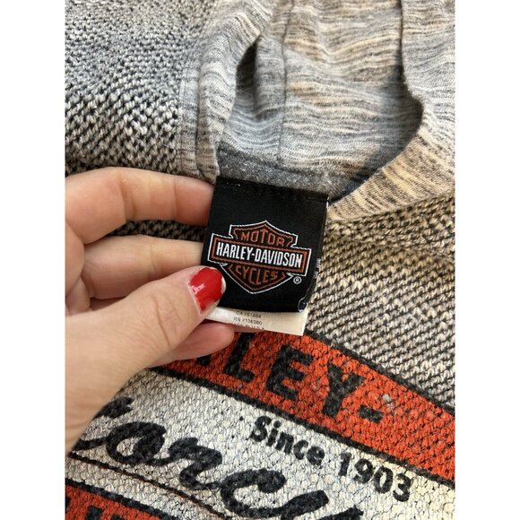VTG 90s Harley Davidson Spell Out Shield Lightweight Hooded Sweatshirt - Picture 6 of 7
